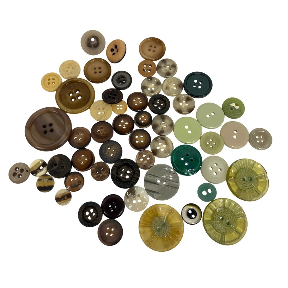 Vintage Button Lot Mixed Sizes Colors Earth Tones Green Crafting Sewing 12.8g